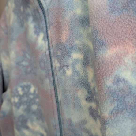 Tradition Country Blue Pink White Snow Fleece Grandma Zip Up Sweater Medium - Picture 6 of 10